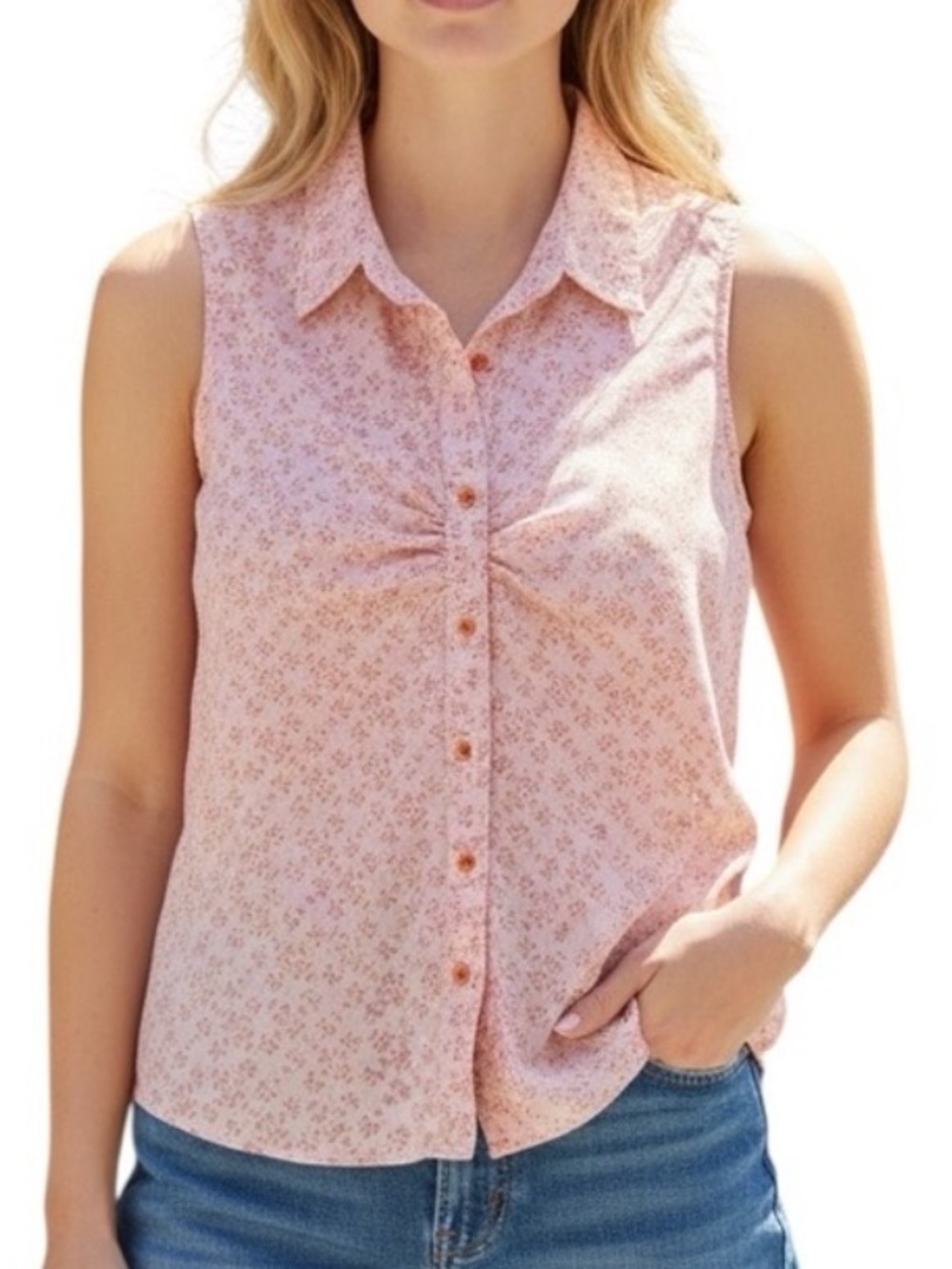 The North Face Sleeveless Hiking Shirt Button Down Pink Pattern Size Large